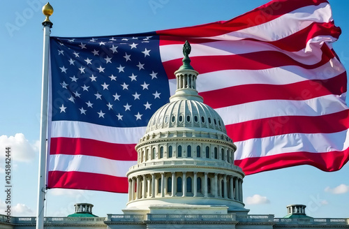 US Flag and Capitol. Washington D.C.