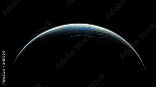 High-Contrast Minimalist View of Earth with a Glowing Outline Against a Deep Black Background, Vivid Blue Oceans and Green Landmasses with Crisp Light and Shadow Separation, Wallpaper