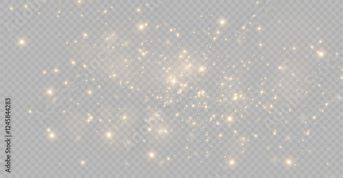 The light of gold dust, bokeh light effect background. Christmas glowing dust background, Yellow flickering glow with confetti bokeh light and particle motion. The dust sparks and golden stars shine.