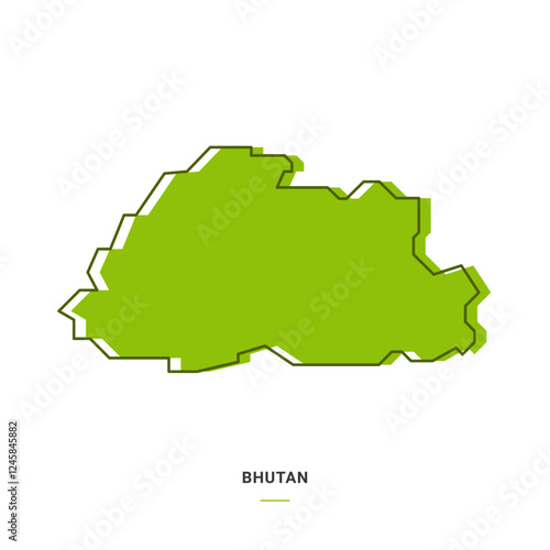 Bhutan Outline Map with Green Colour. Modern Simple Line Cartoon Design - EPS 10 Vector