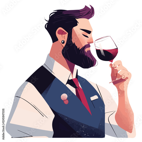 Illustration of a taster character drinking wine vector