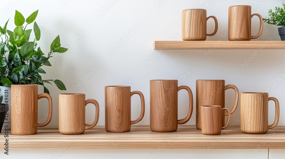 Wooden mugs crafted in ancient Russian style are arranged on a table along with other handmade items showcasing local artistry Wooden mugs crafted in ancient Russian style are arranged on a table along with other handmade items showcasing local artistry