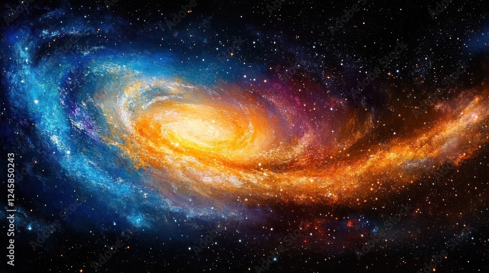 Fototapeta premium Vibrant Cosmic Galaxy Scene with Swirling Stars and Ethereal Starlight