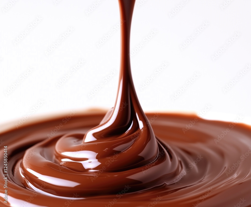 Luxurious, dark chocolate being poured into a glossy pool. Luxurious, dark chocolate being poured into a glossy pool.