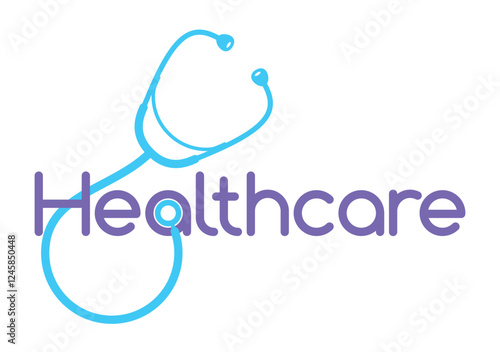 Vector healthcare sign, with stethoscope symbol. Isolated on white background