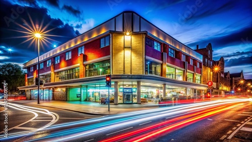 Long Exposure Night Photography of Food Store in Finsbury Park, London, UK photo