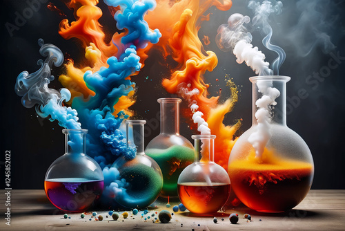 Chemical laboratory, smoke, burning, chemical reagent bottles, beakers, test tubes, laboratory, chemical reaction, chemistry, glass, science, chemical, flask, beaker, medicine, lab, liquid, experiment