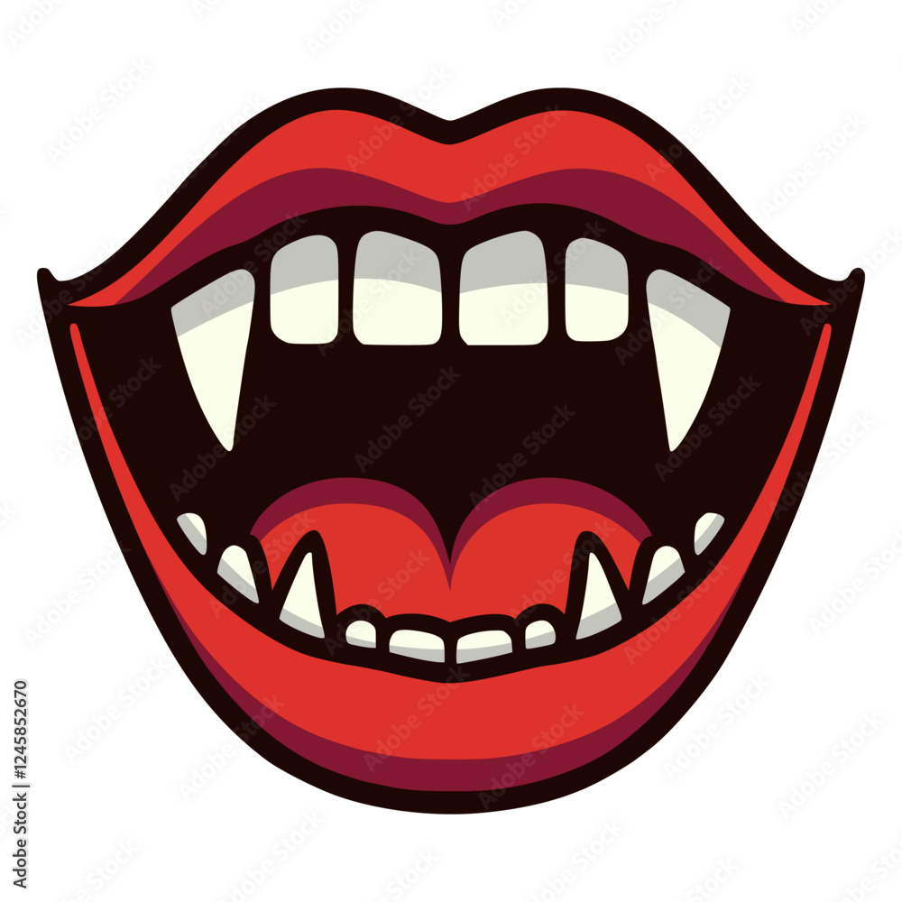vampire mouth red lips teeth fang flat color vector illustration template design vampire mouth red lips teeth fang flat color vector illustration template design