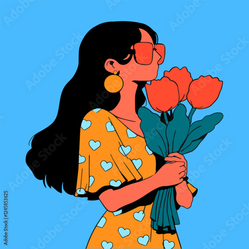 Stylish girl in glasses. Vector illustration in anime pop art style. Women's day on March 8