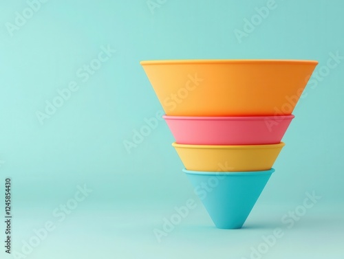 market potential competition investment. 3D funnel chart illustrating the filtering process of market potential, competition analysis, and viable investment areas  photo