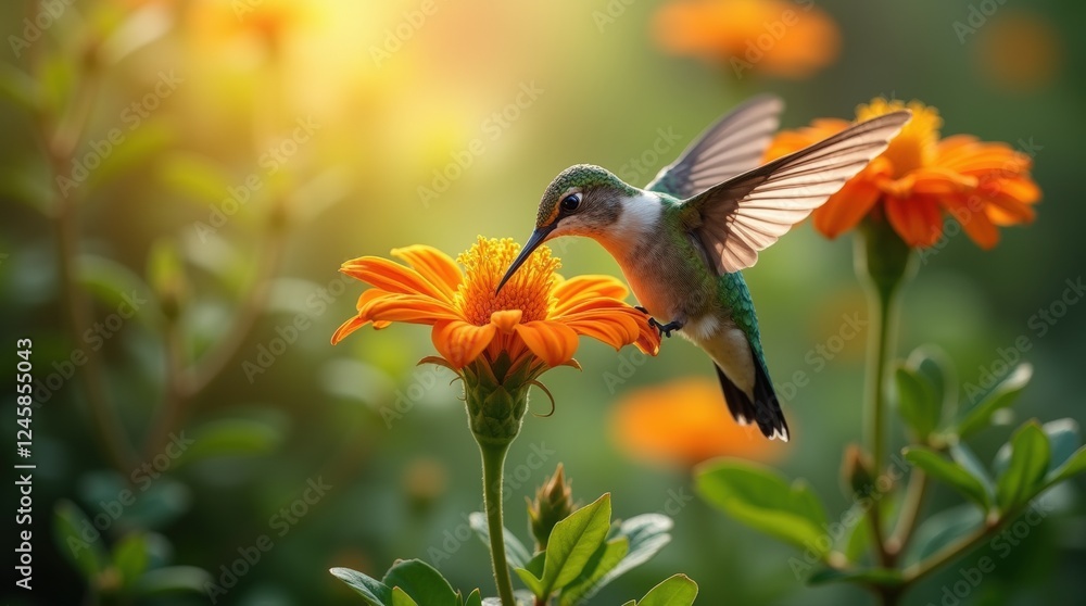 Naklejka premium Hummingbird sipping nectar from a bloom