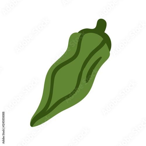 Fresh green shishito pepper, spicy vegetable. Natural organic condiment. Cooking ingredient. Healthy spiced food, nutrition. Colored flat graphic vector illustration isolated on white background