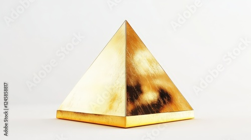 Golden Pyramid: A captivating image of a polished golden pyramid, bathed in a soft light, exudes an aura of mystery and power. The smooth, metallic surfaces reflect the light. photo