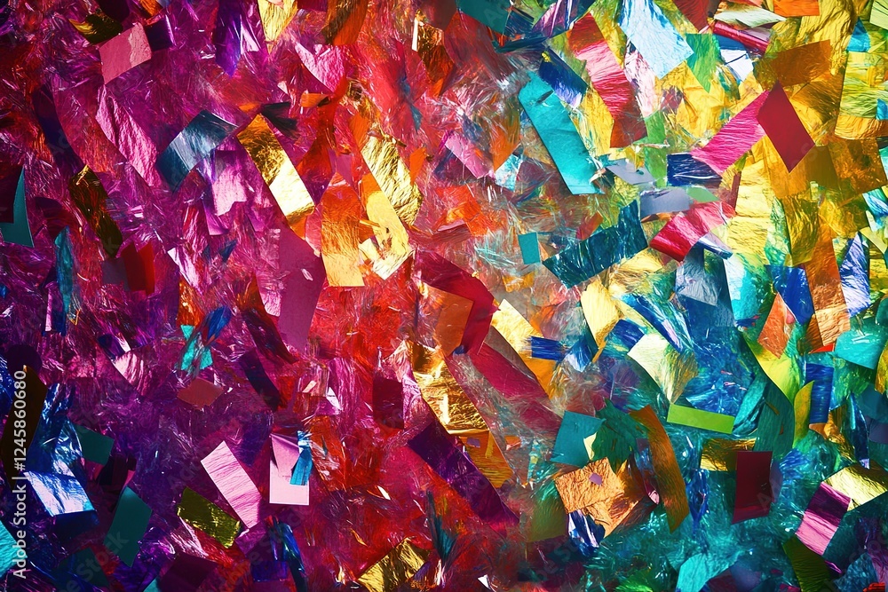 Fototapeta premium Vibrant Confetti Explosion: Festive Streamers and Celebration Burst! Perfect for party invitations, banners, social media posts, and celebratory designs. Add a touch of joyous energy to your projects