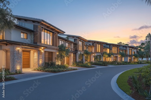 Luxury townhomes, sunset, coastal, Florida, real estate, dusk, development, marketing