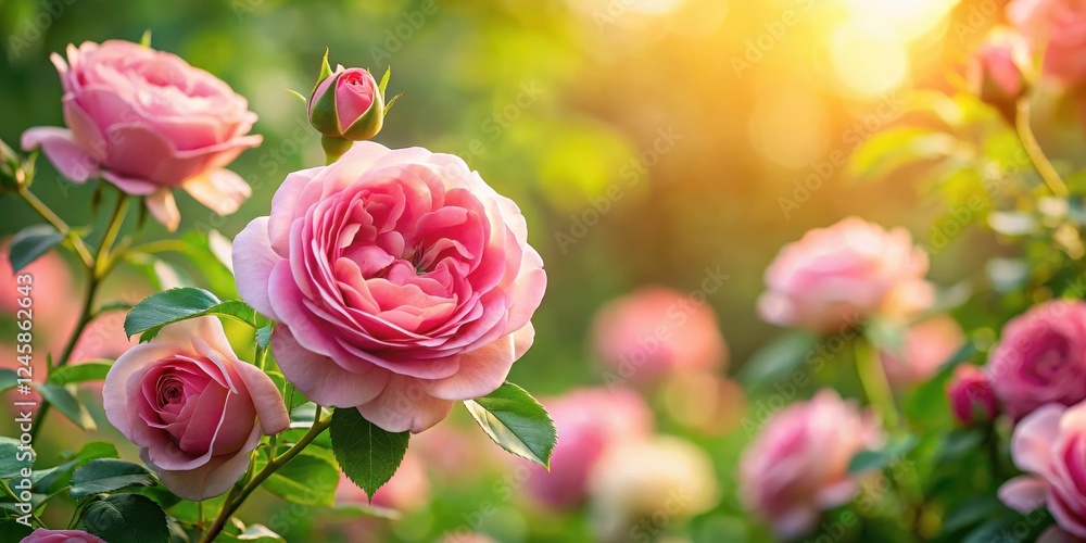 A stunning pink rose bush with delicate A stunning pink rose bush with delicate