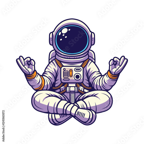 cartoon astronaut meditating vector illustration isolated background