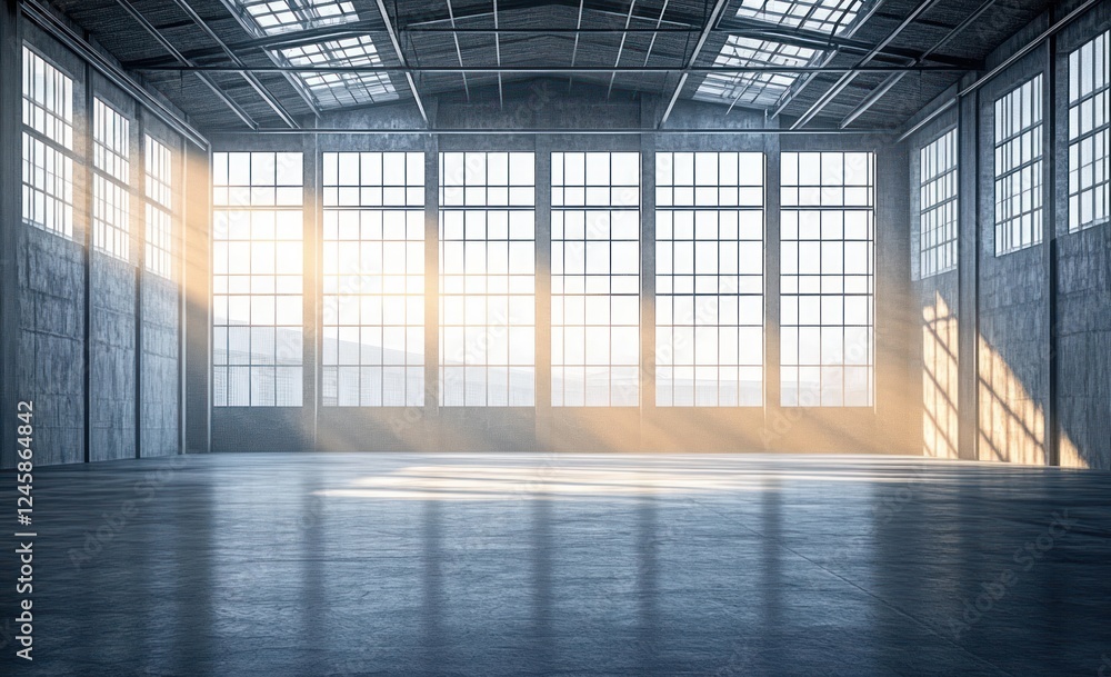 Industrial Minimalist Warehouse with Soft Lighting and Steel Structure Industrial Minimalist Warehouse with Soft Lighting and Steel Structure