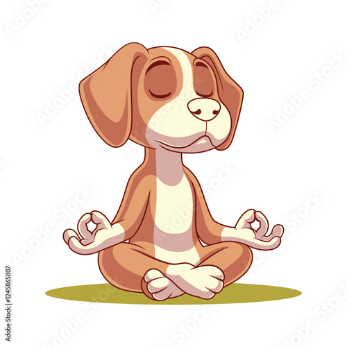cartoon dog meditating, vector illustration