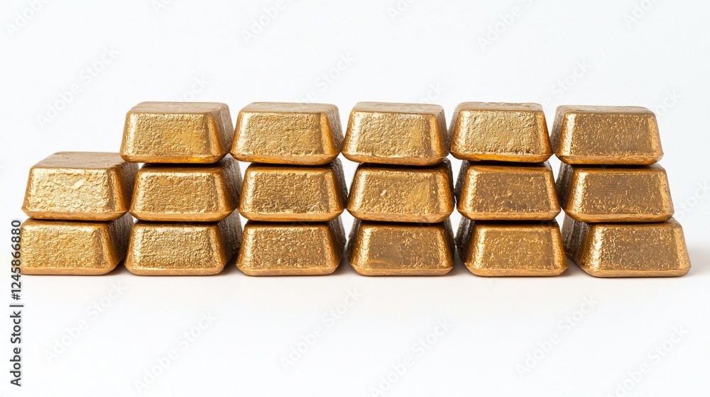 Gold bars increasing graph, white background, wealth growth concept, financial success Gold bars increasing graph, white background, wealth growth concept, financial success