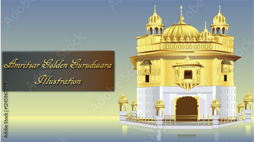 A detailed illustration of the iconic Golden Temple in Amritsar, capturing its beauty and spiritual significance.