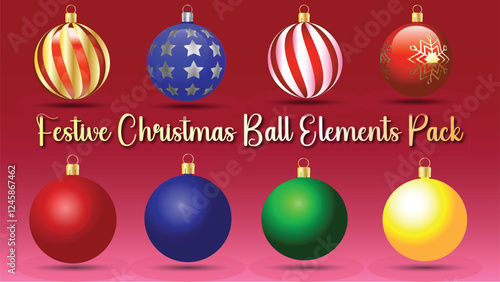 A decorative set of Christmas balls with festive patterns, adding a holiday touch to any design.