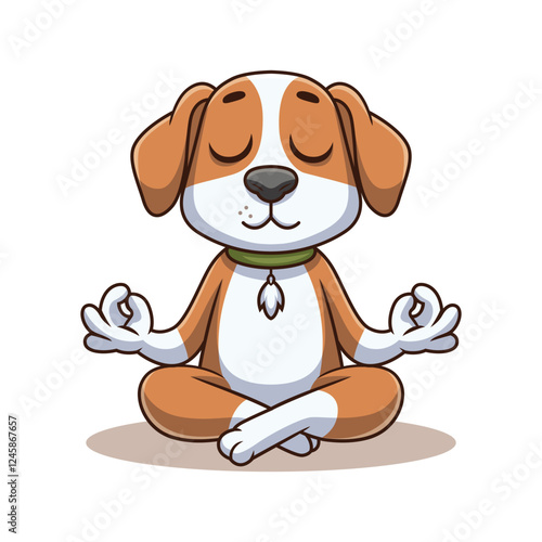 cute dog meditating cartoon vector illustration