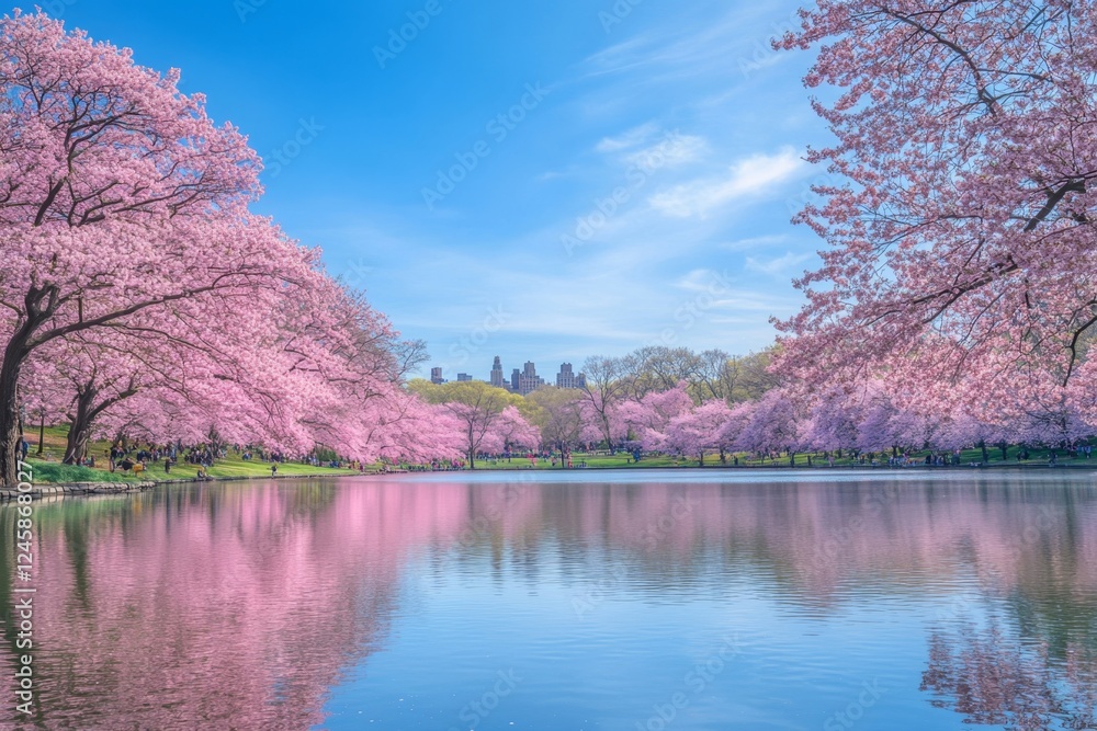 Spring Cherry Blossoms Reflecting in NYC Park Pond (1) Spring Cherry Blossoms Reflecting in NYC Park Pond (1)