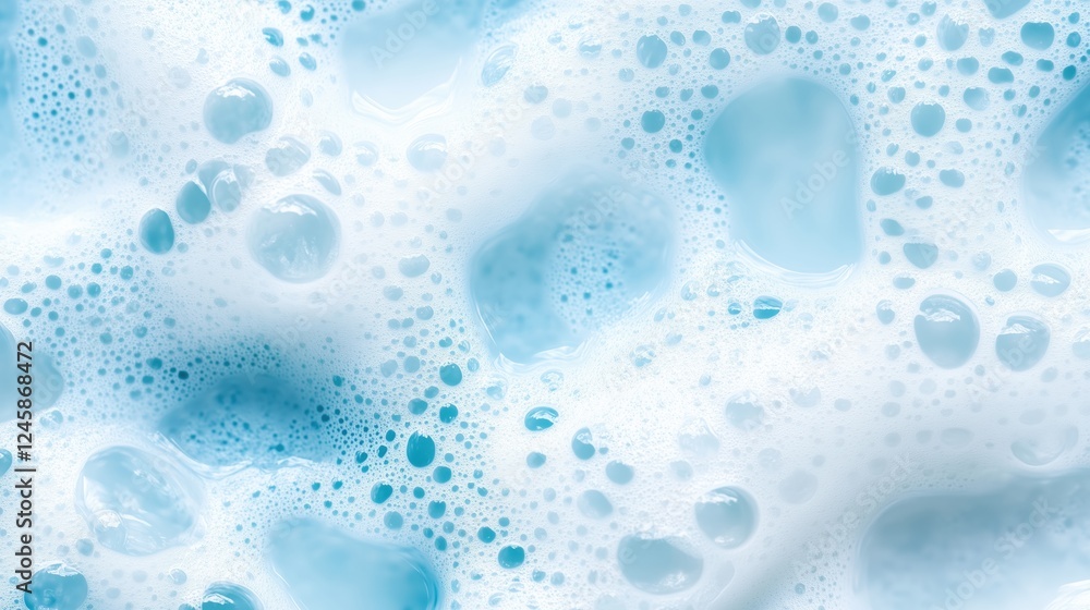 Close-up of frothy soap bubbles with blue hues. Hygienic and fresh texture for cleaning or skincare concepts Close-up of frothy soap bubbles with blue hues. Hygienic and fresh texture for cleaning or skincare concepts
