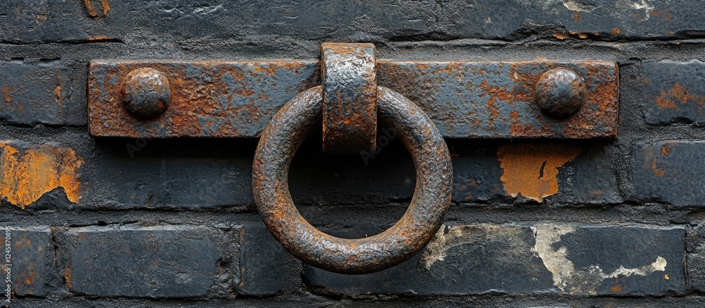 Hand forged metal hook mounted on an aged brick wall casting unique shadows in varying light conditions showcasing texture and detail. Hand forged metal hook mounted on an aged brick wall casting unique shadows in varying light conditions showcasing texture and detail.