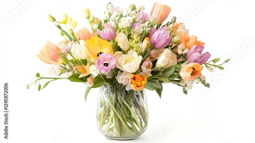 Wallpaper Mural Fresh Spring Flowers in Glass Vase Celebrating International Women's Day with Soft Pastel Tones and Contemporary Elegance Torontodigital.ca