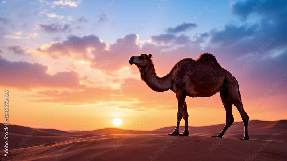 Majestic Camel at Sunset in the Desert