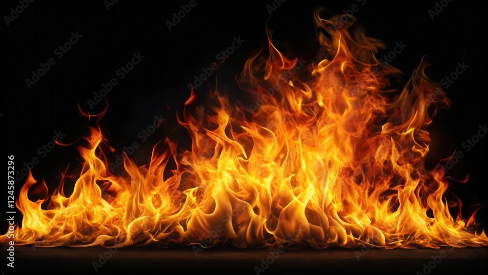 Intense Flame on Black Background, dark background, fire burning, dark background Intense Flame on Black Background, dark background, fire burning, dark background
