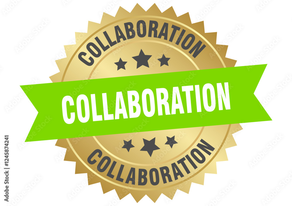 Obraz premium collaboration. collaboration round green and gold label isolated on transparent background