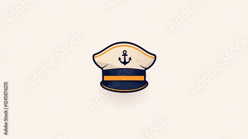 Illustration of a nautical captain's hat with an anchor emblem, set against a light background photo