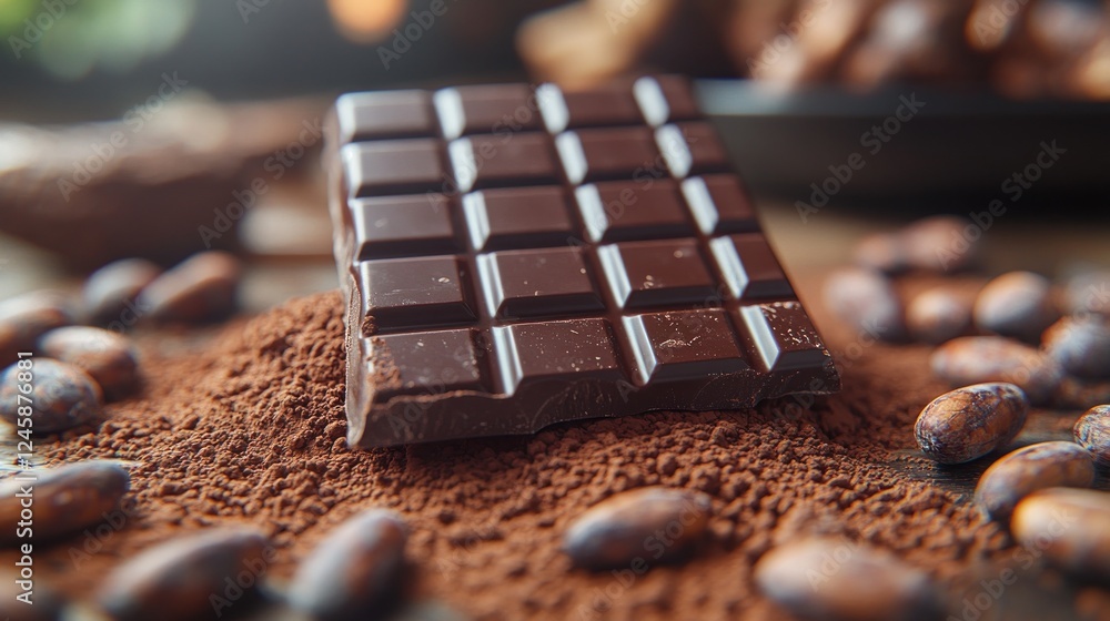Dark chocolate bar cocoa beans powder, kitchen Dark chocolate bar cocoa beans powder, kitchen