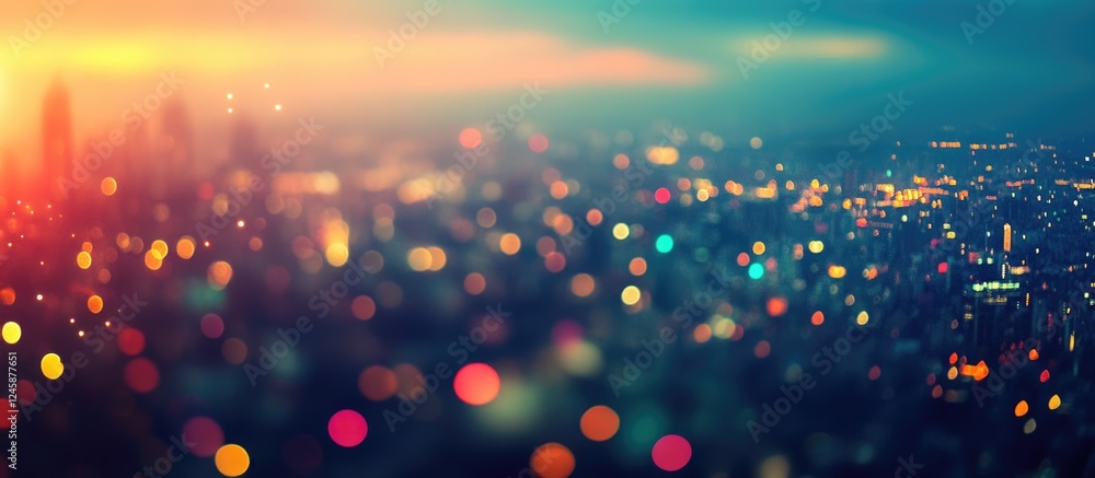 Obraz premium Aerial view of Taipei city skyline blurred lights after sunset creating an abstract colorful background atmosphere