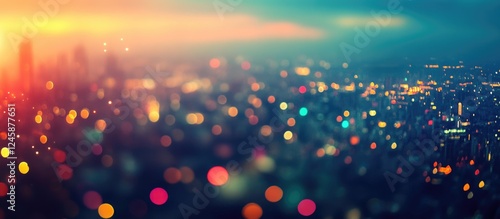 Fototapeta Naklejka Na Ścianę i Meble -  Aerial view of Taipei city skyline blurred lights after sunset creating an abstract colorful background atmosphere