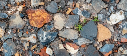 Wallpaper Mural Colorful gravel texture background with stones of various sizes and shapes featuring small green plants in between, copy space available. Torontodigital.ca