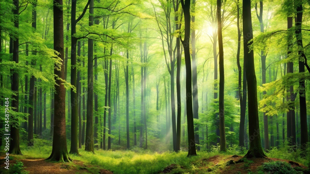 Obraz premium Natural seamless forest tree foliage leaf greenery background, environment, forest, environment,forest