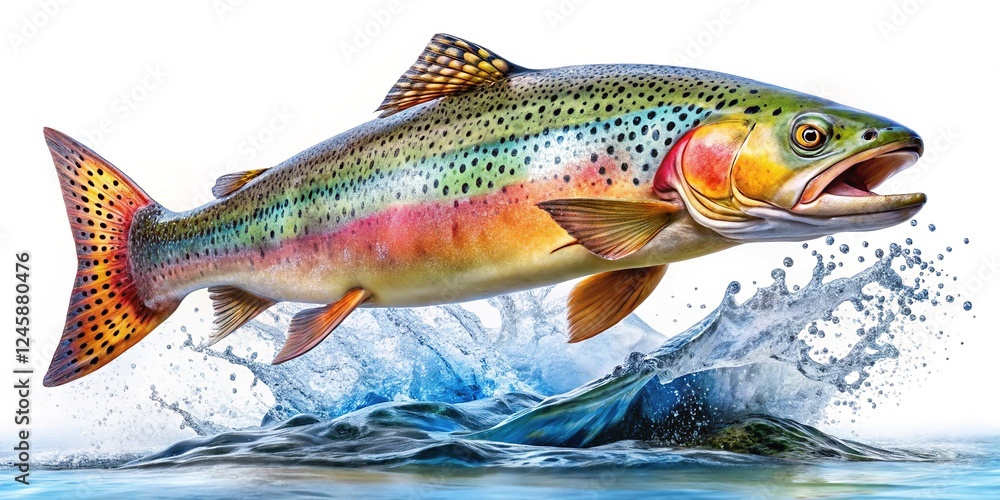 Naklejka premium Trout Leaping from Water in Vibrant Hues