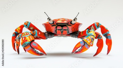 Playful toy crab with movable claws showcasing vibrant red colors on a whimsical white background photo