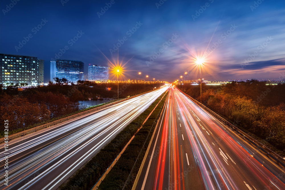 Top view traffic jams in big city at night. Royalty high-quality free best stock of city street with multiple lanes filled with cars, all stopped, moving slowly due to traffic congestion in twilight Top view traffic jams in big city at night. Royalty high-quality free best stock of city street with multiple lanes filled with cars, all stopped, moving slowly due to traffic congestion in twilight