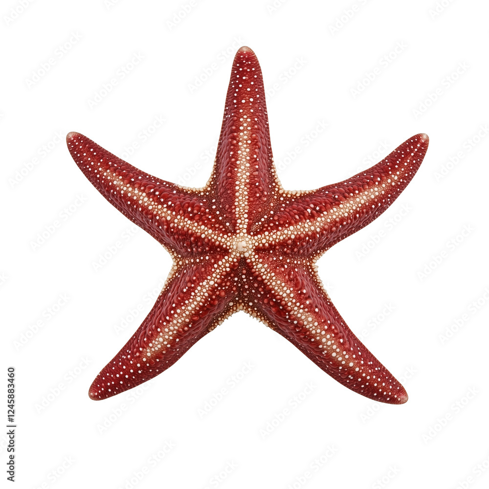 A vibrant red starfish with distinct arms and textured surface, showcasing its unique marine characteristics. A vibrant red starfish with distinct arms and textured surface, showcasing its unique marine characteristics.