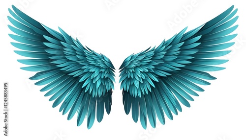 A pair of greenish blue wings on white background with premium featured ghrphics for photography and stage decorations in logo and vector style 