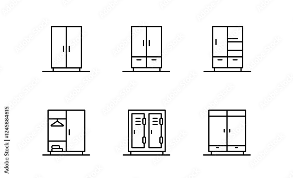Set of Wardrobe and Locker icon storage cabinet Symbol Outline icon, Editable Stroke Set of Wardrobe and Locker icon storage cabinet Symbol Outline icon, Editable Stroke