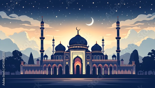 Elegant Mosque Vector Illustration – Islamic Architecture in Minimalist Style