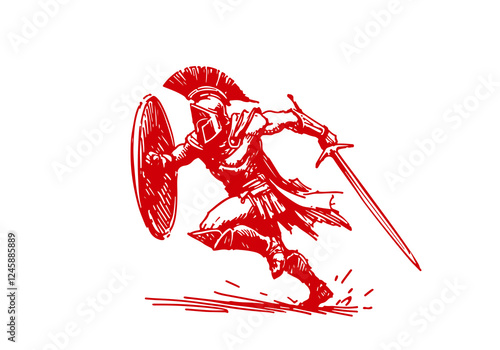 Spartan Warrior drawn sketch vector
