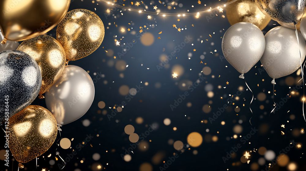 background of a Luxury party with black and gold balloons background of a Luxury party with black and gold balloons