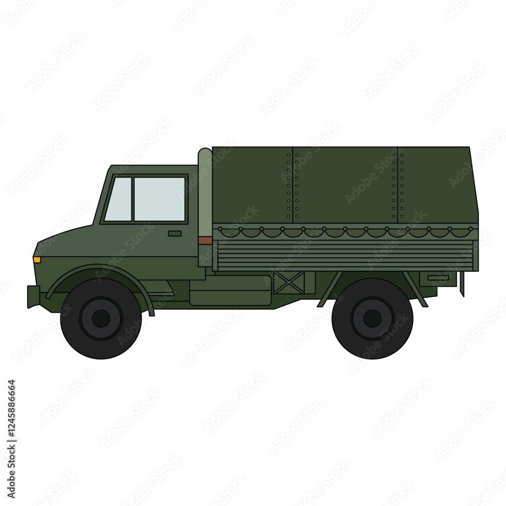Obraz premium kids drawing vector illustration military truck cartoon isolated